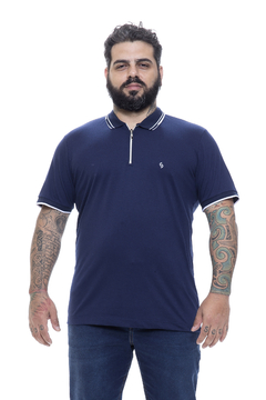 Camisa Polo Masculina Plus Size Azul Ziper