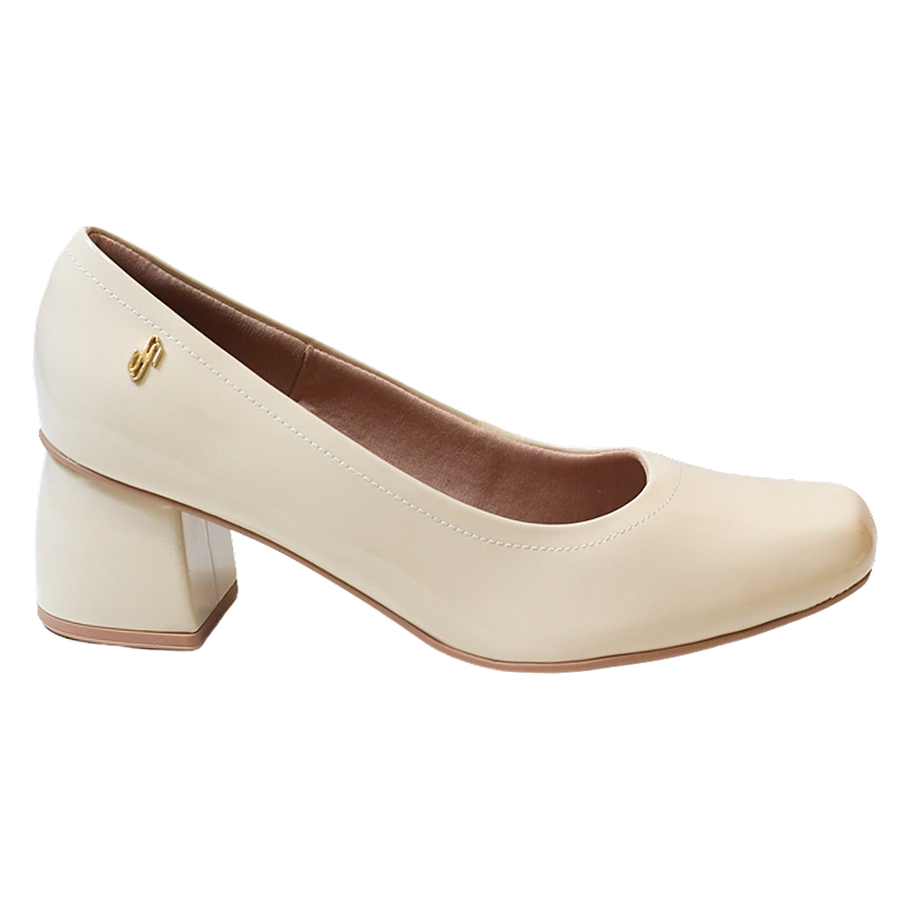 Sapato Feminino Usaflex Scarpin Verniz Preto Salto Bloco Bico Quadrado