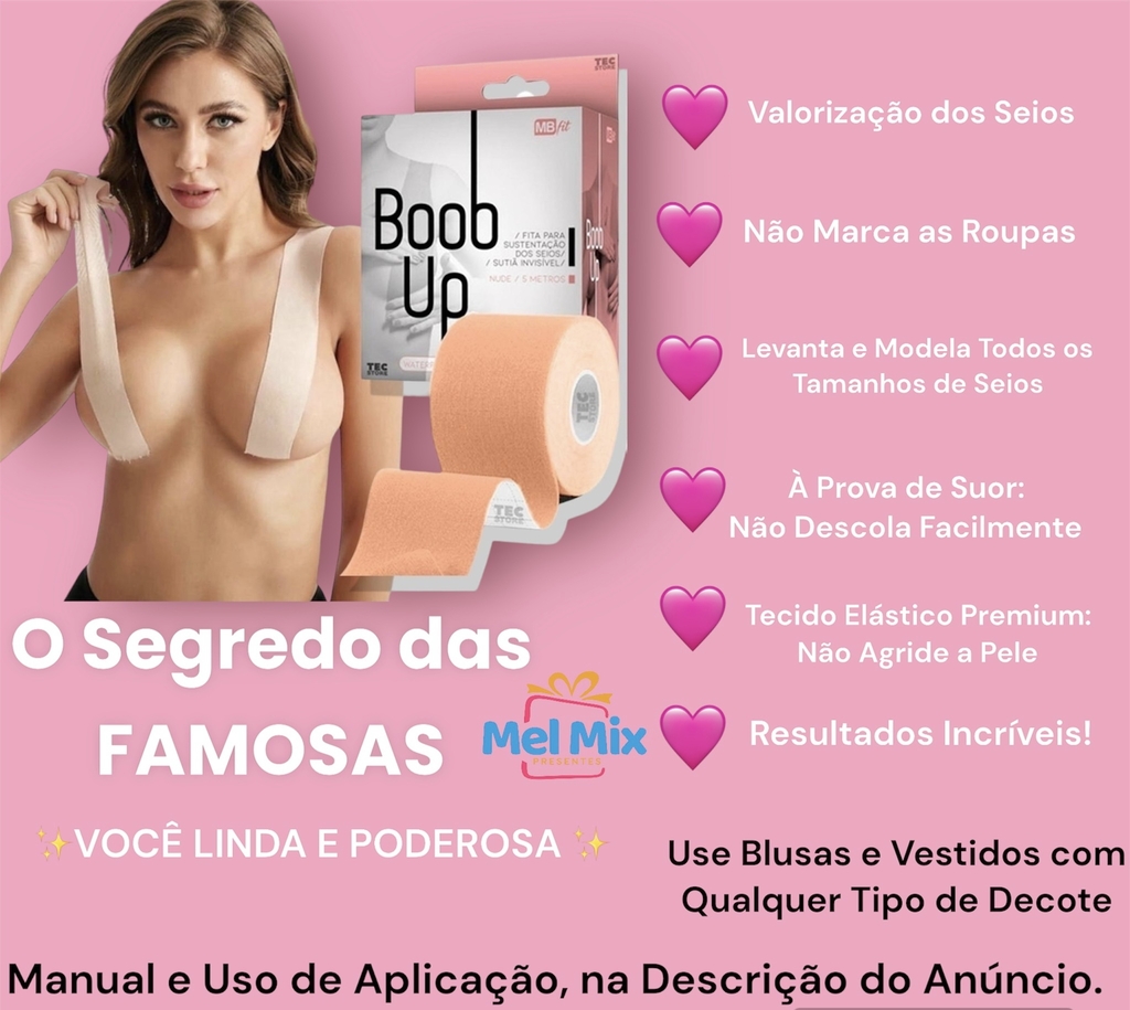 Rolo com 5 Metros de Fita Adesiva para Sustentação dos Seios Sutiã  Invisível Push Up + Brinde