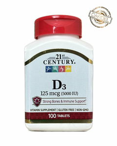 Vitamina D3 - 5000iu-125mcg - 100 Capsulas - 21st Century -