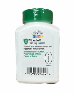 Vitamina E - 180 Mg - 400 Iu - 100 Capsulas - 21st Century - - VIDACARDEL