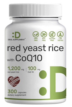 ARROZ DE LEVADURA ROJA CON COQ10 - 1200 MG CON 100MG COQ10 - DEAL SUPPLMENT - 200 CAPSULAS