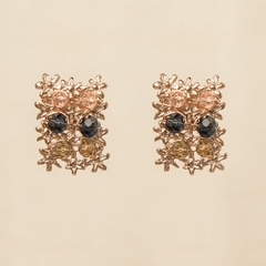 18k gold-plated earring, embroidered with pink, blue and smoky crystals.