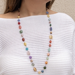 Embroidered necklace with crystal, murano and colored natural stone.