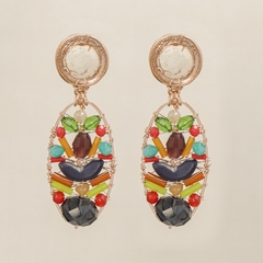 18k gold-plated earring, embroidered with a colorful mix of crystals, murano and natural stone.