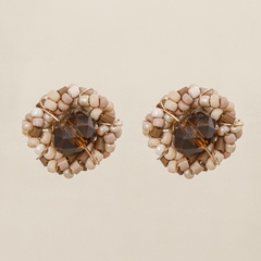 Gold-plated earring, embroidered with jablonex stones in shades of brown and crystal.