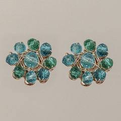 18k gold-plated earring, embroidered with crystals in shades of blue.