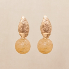 Medium nude earring, embroidered with a natural stone (citrine) and plated in 18k gold