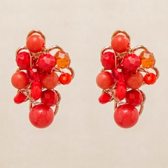 Medium red earring, embroidered with a mix of crystals and plated in 18k gold.