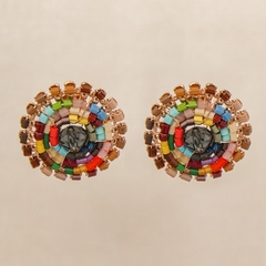 18k gold-plated earring, embroidered with colored jablonex stones and crystal.