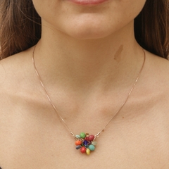 18k gold-plated chain necklace with pendant embroidered with colored jablonex stones.