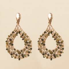 18k gold-plated earring, embroidered with crystals and jablonex stones in shades of moss green.