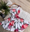 Vestido boneca rodado branco florido flores