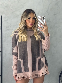 Poncho em tricô tricot modal com franjas - loja online