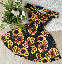 Vestido boneca rodado ombro a ombro flores girassol - comprar online