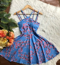 Vestido boneca rodado alça tiras flor de cerejeira - comprar online