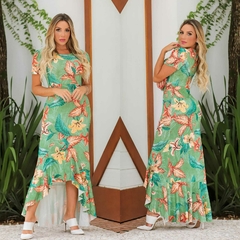 Vestido longo moda evangélica mullet com manga florido cores na internet