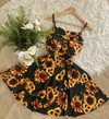 Vestido boneca rodado babado flores girassol