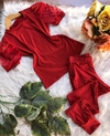 Conjunto blusa blusinha manga curta de tule e calça vermelho