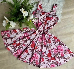 Vestido boneca rodado rosa florido flores