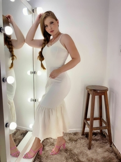 vestido maxi midi botões off white