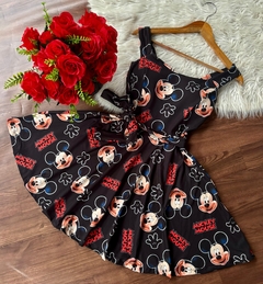 Vestido boneca rodado cinto faixa preto mickey