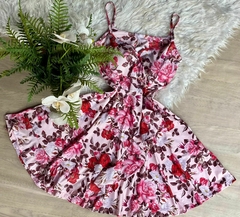 Vestido boneca rodado babado rosa florido flores