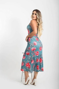 Vestido maxi midi babado verde água florido flores - comprar online