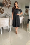 Vestido midi moda evangélica manga curta preto