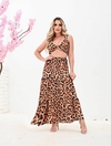 Conjunto cropped e saia maxi midi onça oncinha animal print