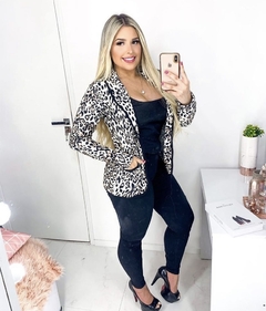 Blazer manga longa casual animal print onça oncinha - Dalia Rosada