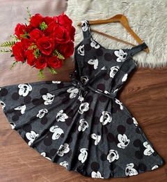 Vestido boneca rodado cinto faixa cinza disney mickey