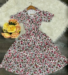 Vestido boneca midi moda evangélica com manga botões flores florido