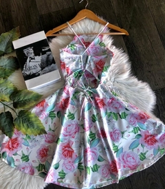 Vestido boneca rodado branco flores florido - comprar online