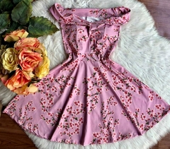 Vestido boneca rodado ombro a ombro flor de cerejeira - comprar online