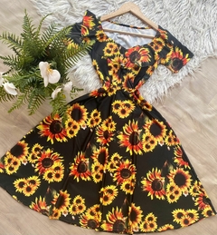 Vestido midi boneca rodado moda evangélica flores girassol - comprar online