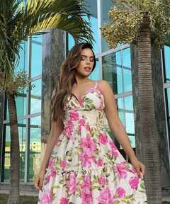 Vestido longo camadas decote primavera floral florido na internet