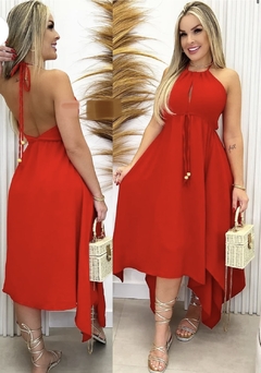 Vestido maxi midi bico pontas frente única vermelho