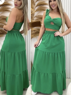 Conjunto cropped um ombro só e saia longa camadas - Dalia Rosada