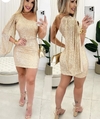 Vestido curto mula manca uma manga só dourado paetê