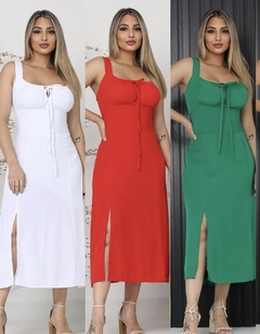 Vestido maxi midi corset amarração e fenda - Dalia Rosada