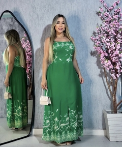 Vestido longo estampa barrada verde - comprar online