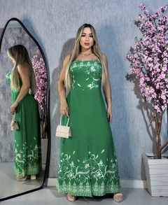 Vestido longo estampa barrada verde na internet