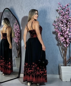 Vestido longo estampa barrada preto na internet