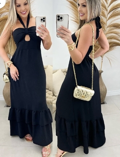 Vestido longo frente única com babados e abertura decote - comprar online