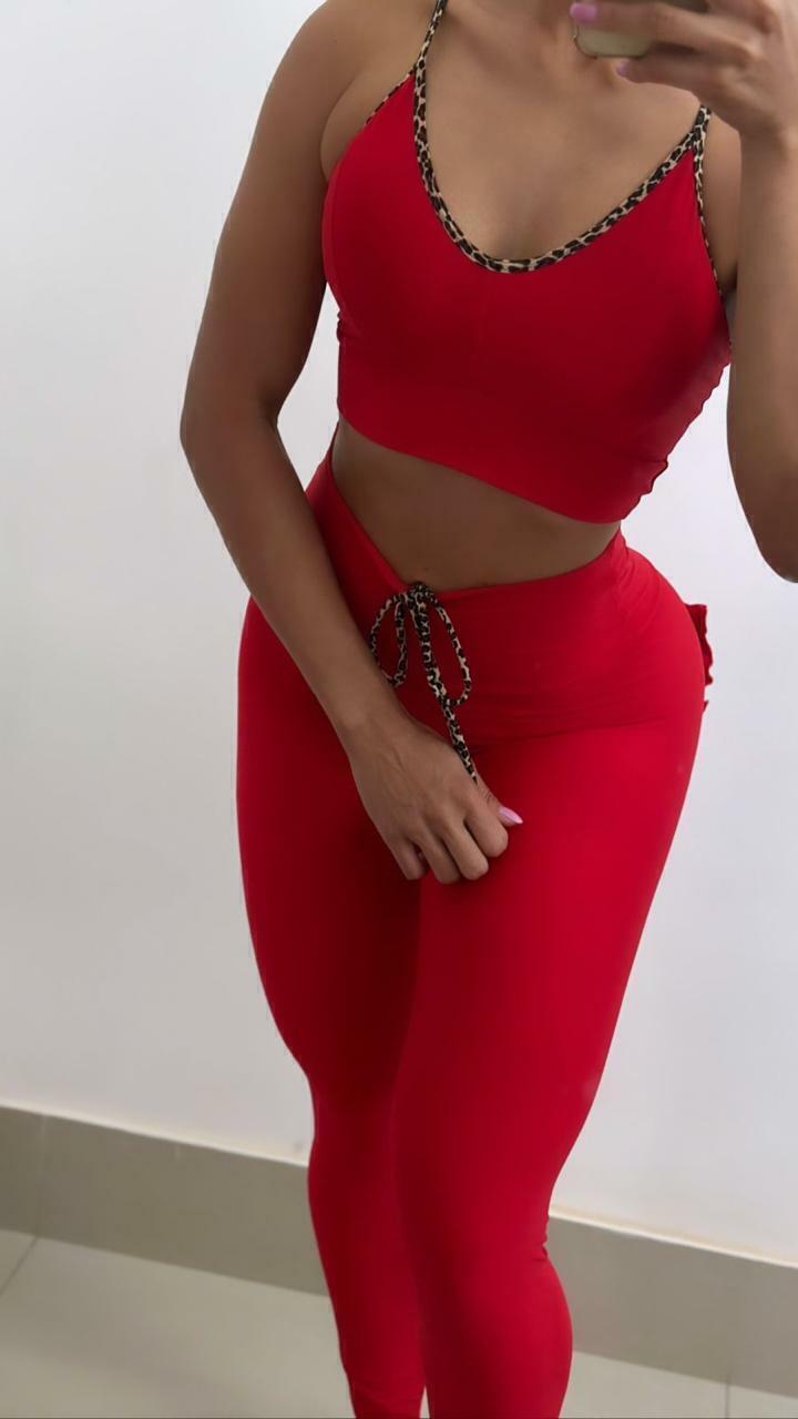 calça legging vermelha top vermelho c tigre conjunto moda fitness