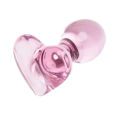 PLUG ANAL DE VIDRO CORAÇÃO ROSA TAMANHO P LIBB