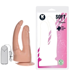 PÊNIS REALÍSTICO DUPLO COM VIBRADOR 18CM E 17 CM SOFT LINE K IMPORT