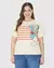 Camiseta Feminina Plus Size Listras Pato Donald Em Algodão Off White - Malwee na internet