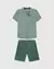 Conjunto de roupa infantil masculino com camisa de manga curta em algodão e shorts na cor verde. Valentina Moda